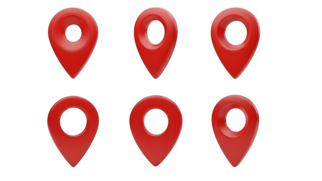 Red map pin icon location pointer gps navigation marker destination travel route direction 3d render on transparent background