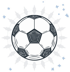 Soccer ball illustration with decorative elements isolated on a white backdrop.