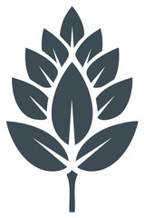 Stylized dark grey abstract floral emblem with symmetrical leaves and a stem