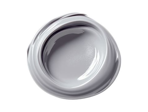 Grey cosmetic cream smear or clay mask texture swatch isolated on a transparent background. Beauty product sample swirl