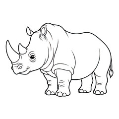 Fototapeta premium Black outline drawing of a rhinoceros isolated on transparent background