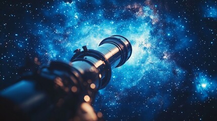 A telescope reveals galaxies and celestial beauty amidst a swirling star-filled nebula in the depths of space