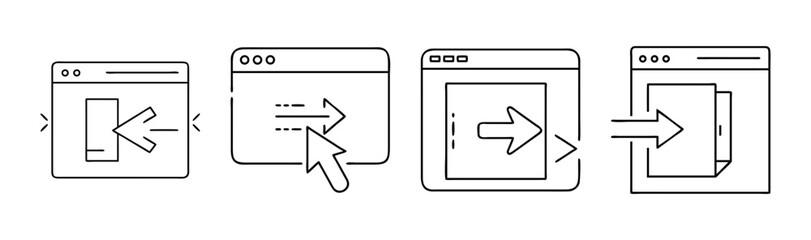 Digital data flow, exchange, and processing web interface icons