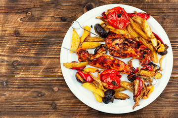 Chicken breast baked in vegetables.