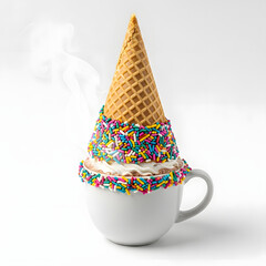 Creative Hot Chocolate with Inverted Waffle Cone and Sprinkles