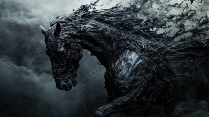 Dark horse silhouette against atmospheric backdrop