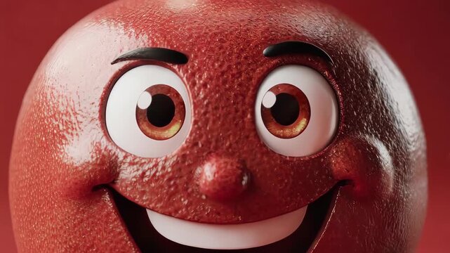 Cheerful anthropomorphic pomegranate with big eyes and a wide smile