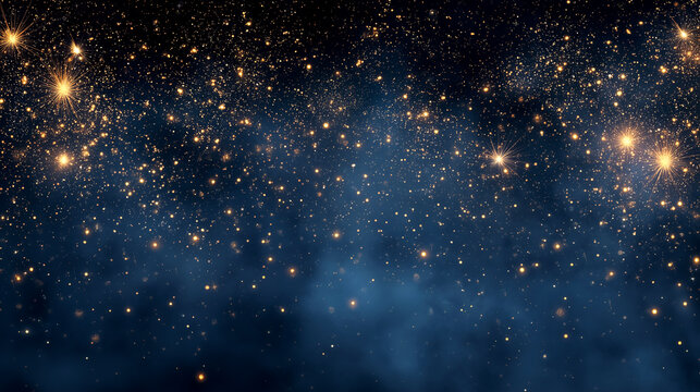 ネイビーの夜空に広がる星屑の光粒子背景
