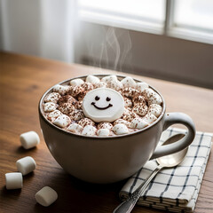 Steaming Hot Chocolate with a Smiling Marshmallow Topper