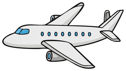 White cartoon airplane passenger jet aircraft flying vector illustration
