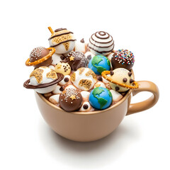 Brown Mug of Hot Chocolate with a Tower of Marshmallows and Sprinkles