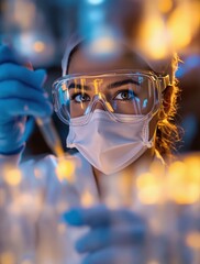 Scientific research and healthcare innovation concept with a female doctor or researcher in a modern biotechnology lab