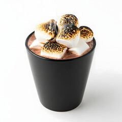 Steaming Hot Chocolate in a Matte Black Mug with Marshmallows