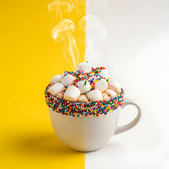 Fun and Colorful Hot Cocoa on Yellow and White Split Background