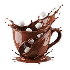 Surreal Liquid Chocolate Splash Shaped like a Cup with Marshmallows