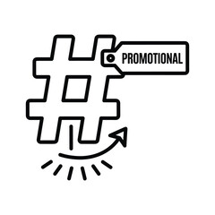 Promotional hashtag vector icon, social media marketing, trending content, digital advertising campaign