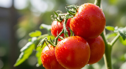 close up tomato in garden during rain