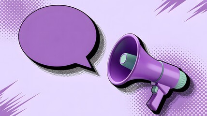 3D Megaphone Announcement Template with Pop-Art Speech Bubble Background