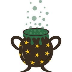 Halloween Cauldron With Bubbling Green Potion And Yellow Stars On A Transparent Background