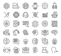Set of collection line icons related Artificial Intelligence. Editable stroke. Perfect pixel on transparent background