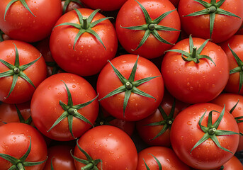 Delicious red tomatoes in Summer tray market agriculture farm full of organic. Fresh tomatoes, It can be used as background
