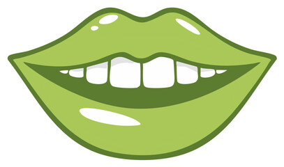Obraz premium Vibrant green lips with teeth showing, graphic illustration style