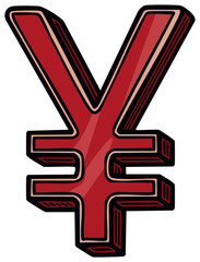Obraz premium Stylized Red Yen Currency Symbol Illustration with 3D Effect, Indicating Finance and Economy