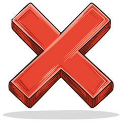 Fototapeta premium Hand-drawn 3D red X cross mark symbol for error and rejection