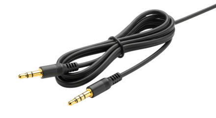 Black aux cable with gold plated connectors for audio connectivity solutions