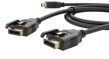 Black displayport cable with connectors for high resolution video connections