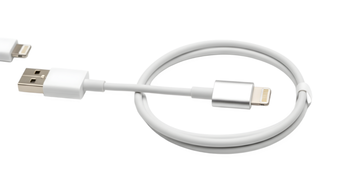 White usb to lightning cable for charging and data transfer