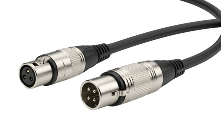 Close up of a balanced xlr cable with metal connectors for audio equipment