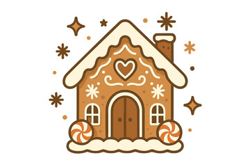 Cozy Gingerbread House. A cozy gingerbread house with icing details and candy decorations, surrounded by snowflakes and stars. This icon captures the essence of. Vector illustration