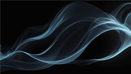 Abstract smoke background with dynamic blue fractal waves of light and smooth motion on a black backdrop