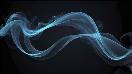 Abstract blue smoke waves flow in a smooth, fractal pattern on a black backdrop, illustrating a magic energy line design