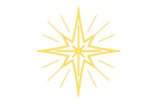 Radiant Golden Star. Glowing golden star with radiant lines, symbolizing hope and guidance. The star's bright neon outline shines against the dark, capturing the. Vector illustration