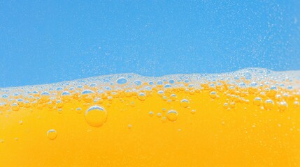 Texture of light beer. Contrast. Ukrainian beer. Brewery of Ukraine. Bubbles of orange juice