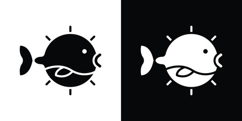 Blowfish icon in glyph shilhouette black and white colors © Win
