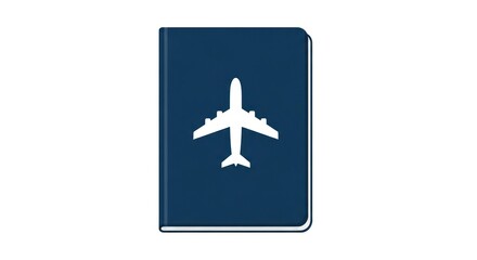 Fototapeta premium Blue document with a white airplane on the front cover on white
