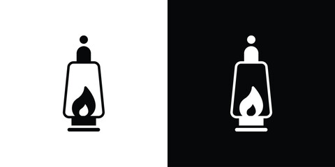 Camping lantern icon in glyph shilhouette black and white colors