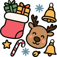 Cute Christmas Reindeer and Stocking Illustration