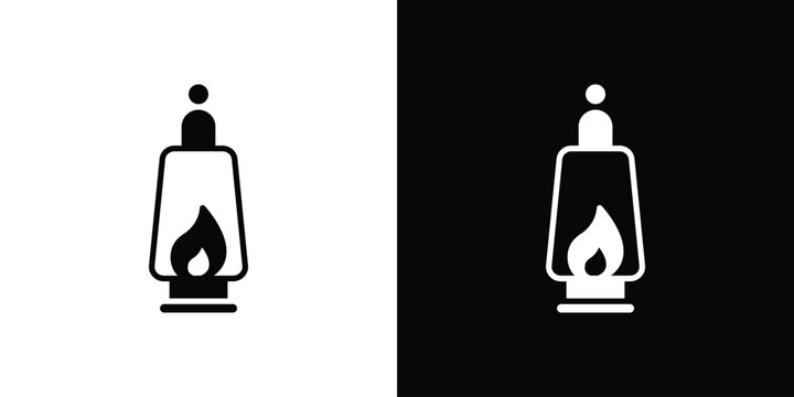 Camping lantern icon in glyph shilhouette black and white colors