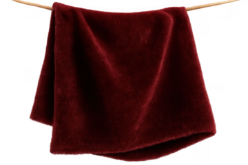 Hanging velvet towel simulating luxury and comfort with a soft, plush texture, transparent background