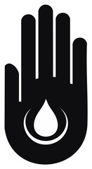 Stylized open hand and water drop black sign minimalist graphic icon concept simple modern design element