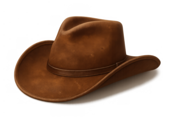 Brown felt cowboy hat on transparent background representing western style, adventure, and traditional american culture