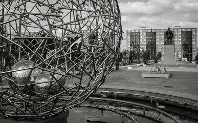 Fountain in the city park. Black and White. Ust-Kamenogorsk (kazakhstan)