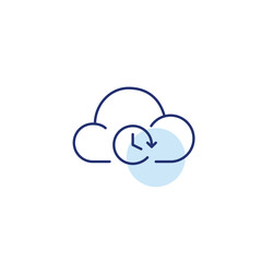 Cloud and clock. Virtual data synching, file storage and timed sessions. Pixel perfect, editable stroke vector icon