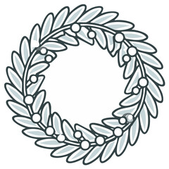 Illustration of a wreath made of leaves and berries in circular design