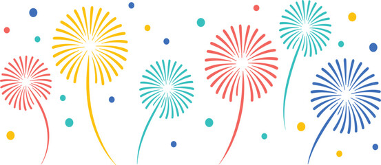 Colorful graphic fireworks burst on white background, party celebration, holiday event, new year explosion, isolated vector illustration