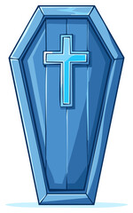 Obraz premium Cartoon style blue coffin with a cross symbol for funeral or Halloween concepts